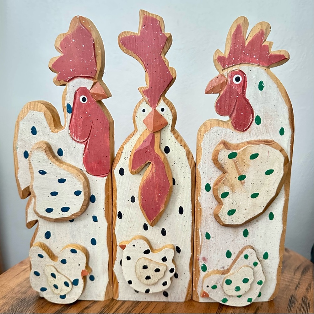 Rustic Trifold Primitive Rustic Farmhouse Wooden Rooster Panels